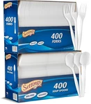 Plastic White 400 Forks And Spoons, Practical Disposable Cutlery, Great F... New. Price: $30.92.