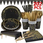 202PCS Eco-friendly Disposable And Gold Paper Plates Black, New. Price: $18.79.