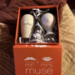 Rare Jonathan Adler & Mrs Muse Salt Pepper Shaker 2 Piece Set Mustache Lips Used. Price: $25.00.