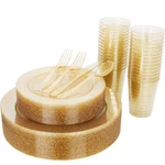 Wellife 175 Pieces Gold Glitter Plastic Plates Silverware And Cups Includes 50 New. Price: $54.17.
