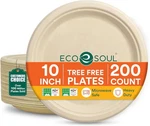 Eco Soul Compostable Paper Plates 10 Inch, 200 Pack Heavy Duty Disposable New. Price: $49.45.