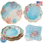 Kate Aspen Beach Party Decorations - 62 Piece Coastal Plates And Napkins New. Price: $31.99.