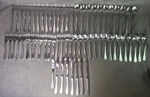 65 Piece Set Knork Stainless Steel Flatware Knives Forks Spoons Used. Price: $127.49.