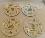 Disney "lands" Dessert Plates Set Of 4 Unique Designs. Used, Fair Condition. Price: $44.95.