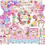 Lollipop Birthday Party Decoration Disposable Tableware Set Plate Cup Napkins Ca New. Price: $22.33.