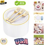 White Dessert Plates & Gold Forks - 240 Pcs Set All Occasions New. Price: $49.59.
