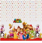 Super Mario Brothers Plastic Table Cover, 54" Wide X 96" Long New. Price: $9.90.
