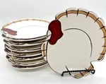 8 Pottery Barn 'gobble' Turkey Shaped Dessert Plates Thanksgiving Holiday 7" New. Price: $73.00.