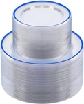 200PCS Blue And Clear Plastic Plates, Disposable Set With 100 Dinner New. Price: $83.89.