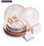 Laxore 200 Pcs Plastic Disposable Dinner Plates Set For 25 Guests New. Price: $34.99.