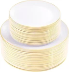 Kire 100PCS Disposable Plates - White With Gold Rim Plastic Includes New. Price: $40.69.
