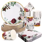 Gudvilla Floral Paper Plates And Napkins 200PCS, Green Leaves Flower New. Price: $33.95.