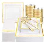 350PCS Gold Plastic Plates - Disposable Square Dinnerware Set Inc... New. Price: $95.19.