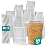 - 16 Oz 100 Sets Clear Plastic Cups With Lids And Straws Disposable Ice... New. Price: $29.44.