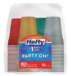 Hefty Party On Disposable Plastic Cups, 80 Count, 16 Assorted New. Price: $14.36.