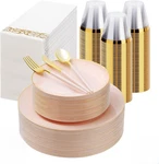 350 Pieces Pink Gold Plastic Dinnerware Set, Disposable Plates For New. Price: $55.99.