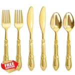 Nervure 150 Pcs Gold Plastic Silverware Cutlery Set Forks Spoons Knives Party New. Price: $34.99.