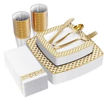 Focusline 175 Ct Gold Dinnerware Set For 25 Guests - Square Plastic Plates Wi... New. Price: $50.58.