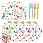 Lyfree 72PCS Happy Birthday Plates Napkins Forks Colorful Dots 7" Serve 24 New. Price: $20.00.