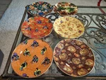 Set Of 6 Fabric Backed Glass Plates Thanksgiving Halloween Autumn Unique Euc Used. Price: $39.16.