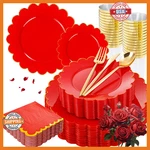 Liyh 210 Pcs Red Plastic Plates - Disposable And Napkins Set, Gold Sc New. Price: $69.63.