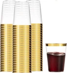 Gold Plastic Cups - 12 Oz Clear Tumblers With Rim Elegant Disposable Wedd New. Price: $48.99.