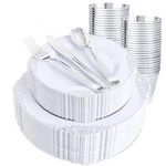 Hioasis 300PCS White And Silver Plastic Plates - Disposable Dinnerware Set New. Price: $65.28.