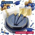 Kire 140PCS Blue Plastic Plates With Gold Rim - Disposable Silverwa New. Price: $65.48.