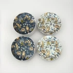 4-EATON Fine Dining Cheetah Floral Print Appetizer Salad Dessert Plates Blue Used. Price: $36.00.