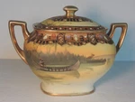 Antique Nippon Native American Large Sugar Bowl Painted Gold Beaded Porcelain Used. Price: $117.00.