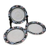 Madrid Tienshan Blue Iris Pink Tulip Saucer 6.25" Set 3 Plates Black Rim Used. Price: $38.00.