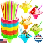 Haawooky 200PCS 4OZ Snow Cone Cups With Spoon Straws,flower Shaped Ice Cream New. Price: $27.99.