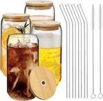 Alink Drinking Glasses With Bamboo Lids And Straw 4PCS Set - 16OZ New. Price: $32.99.
