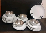 Vtg Silver Lined Dororthy Thorpe Luncheon Tea Dessert Set Cups Plates Saucers Used. Price: $195.49.