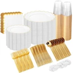 Wonderful 351PCS Upgrade White Plastic Plates - Dinnerware Set With F... New. Price: $104.08.