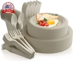 Fuyit 250PCS Disposable Paper Plates Set With Cutlery, Compostable Biodegradable New. Price: $52.58.