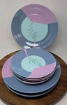 Unique 1980S Style Plate Set 4 Dinner Salad Blue Pink Highlights New. Price: $71.25.