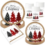 Christmas Tree Dinnerware Set Plates Napkins Cups Serves 25 Guests New. Price: $30.11.