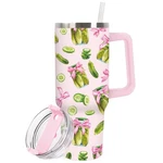 Jarthenaamcs 40OZ Pickle Tumbler Handle Lid Straw Pink Bow Cup New. Price: $33.37.