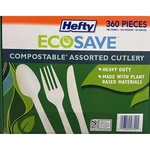 Hefty Ecosave Compostable Assorted Cutlery, 360PC -180 Fork, 120 Spoon, Knife New. Price: $26.99.
