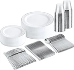 Bucla 150-PIECE Silver Disposable Dinnerware Set White Plastic Plates With New. Price: $44.81.