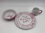 Mudpie The Princess Eats Set, Pink-one Bowl, Cup, Dish Used. Price: $15.00.