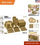 Stylish 350-PC Gold Disposable Plates, Napkins & Utensils Set For Celebrations New. Price: $68.99.