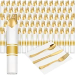 200 Pack Pre Rolled Gold Plastic Silverware Set, Disposable Wrapped Cutlery S... New. Price: $158.71.