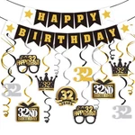 Happy 32ND Birthday Decorations Set - 12PCS Black & Gold Swirls Streamer,happ... New. Price: $20.72.