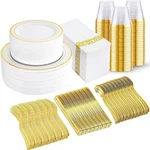 I00000 350PCS Gold Dinnerware Set For Guests, Plastic New. Price: $76.99.