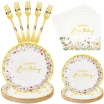 Wildflower Birthday Plates And Napkins Set Women/men Floral Disposable Tablew... New. Price: $29.32.