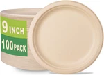100 Count 9 Heavy-duty Compostable Plates, Unbleached Biodegradable Bagasse And New. Price: $31.99.