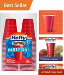 50 Count Hefty Party On Disposable Plastic Cups - 18 Oz Red & Easy Grip Design New. Price: $10.99.