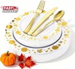 Wdf 150PCS Gold Plastic Plates With Disposable Silverware - Premium Than New. Price: $54.47.